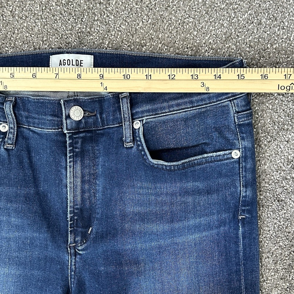 Agolde Sophie Crop Jeans Size 31 Dark Wash Frayed Hem Skinny Leg Mid-Rise Blue - Picture 8 of 12